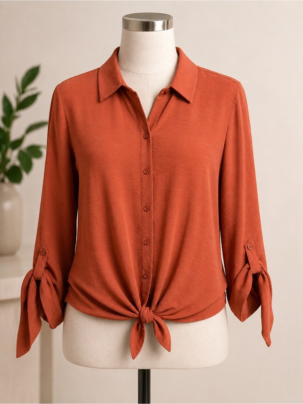 Simply Vera Vera Wang Rust Tie-Front Button Shirt